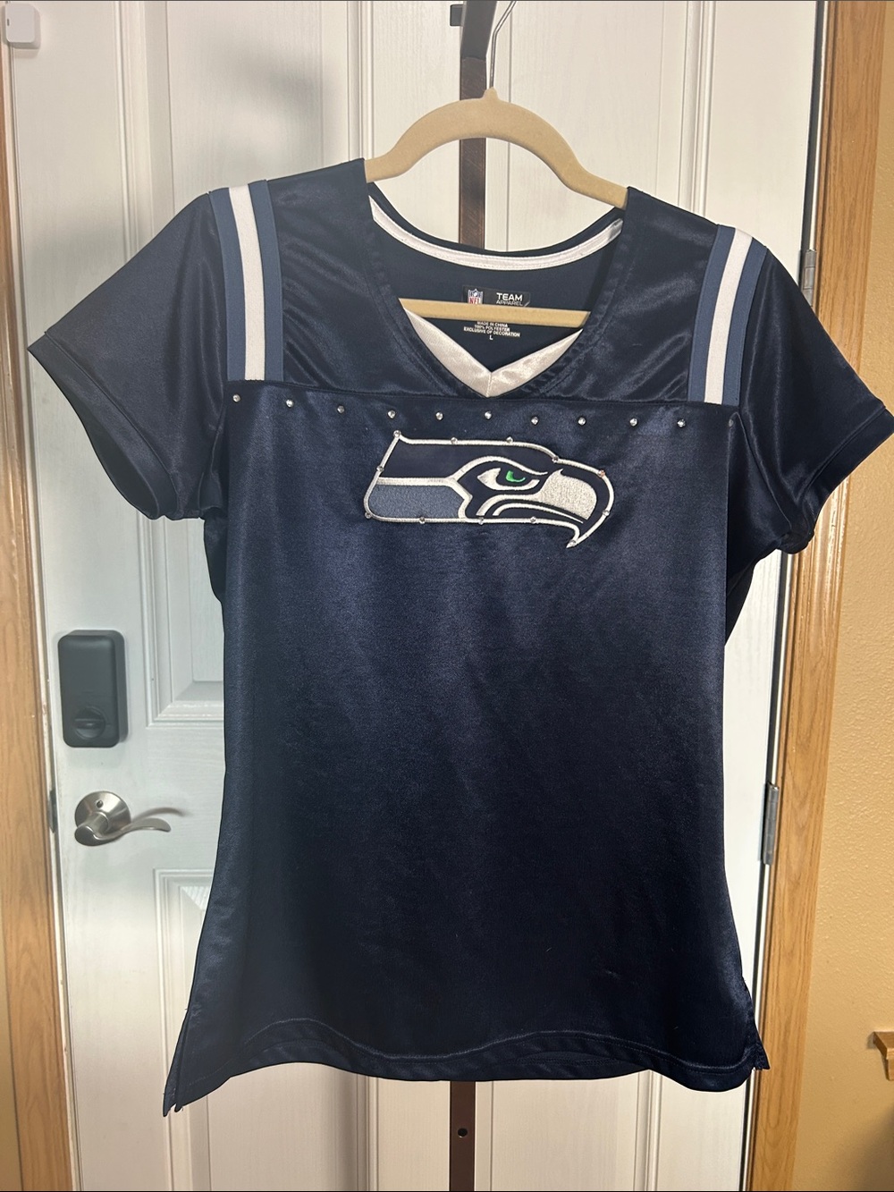 Seattle Seahawks NFL Team Apparel Jersey with Rhinestone Accents, Size L